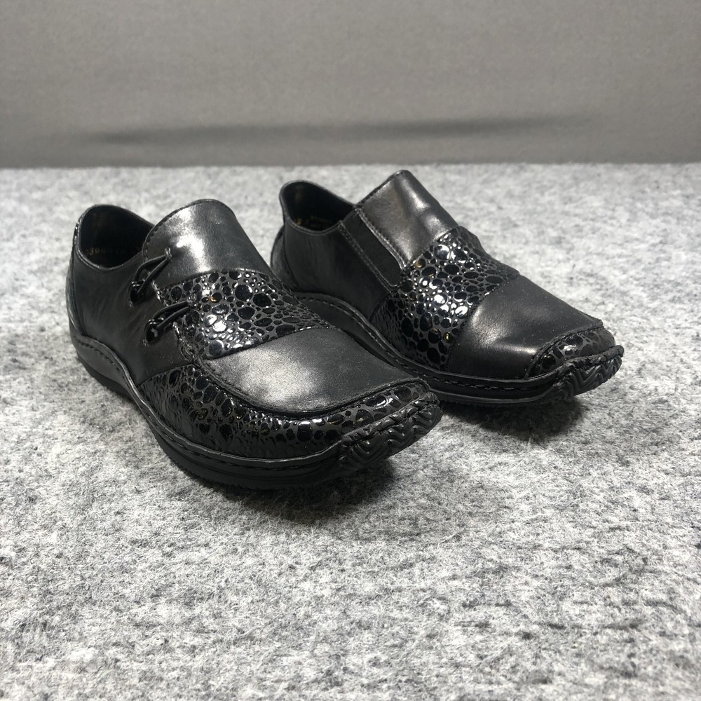 Rieker Celia Antistress Shoes Womens Size 6.5 Black Leather Slip On Comfort